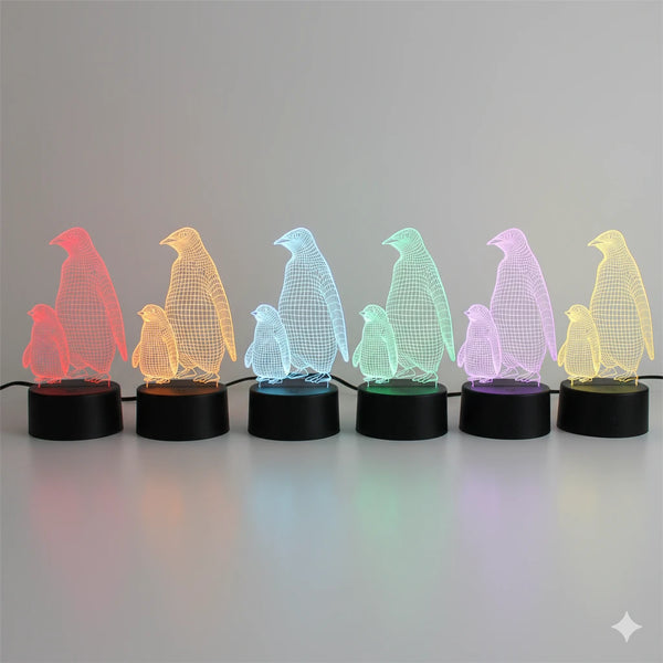 Lampe veilleuse Pingouin 3D avec Télécommande 16 Couleurs