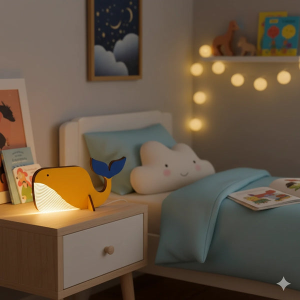 Veilleuse Bébé Baleine en Bois