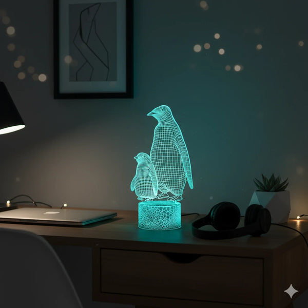 Lampe veilleuse Pingouin 3D avec Télécommande 16 Couleurs