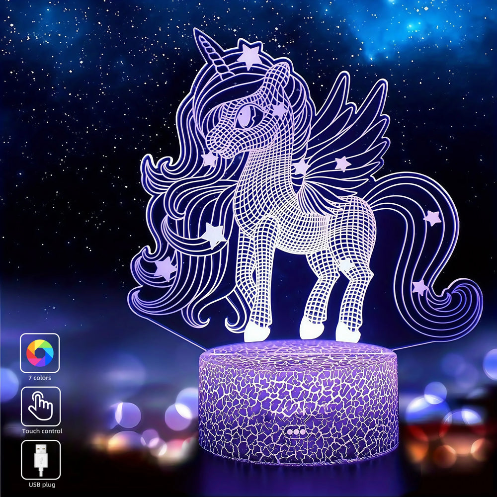 Licorne Veilleuse 3D 7 Couleurs en Acrylique