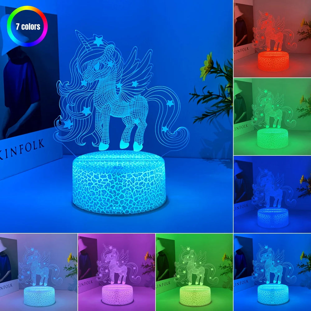Licorne Veilleuse 3D 7 Couleurs en Acrylique