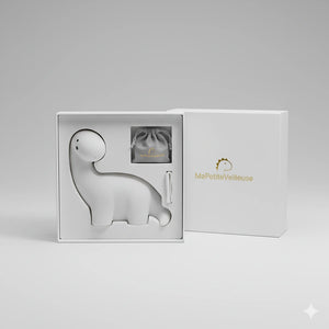Packaging élégant et premium pour la veilleuse bébé dinosaure long cou, idéal pour un cadeau de naissance ou d'anniversaire.
