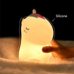 Lampe LED veilleuse bébé licorne en silicone colorée, lumière douce et pratique, rechargeable USB pour chambre enfant