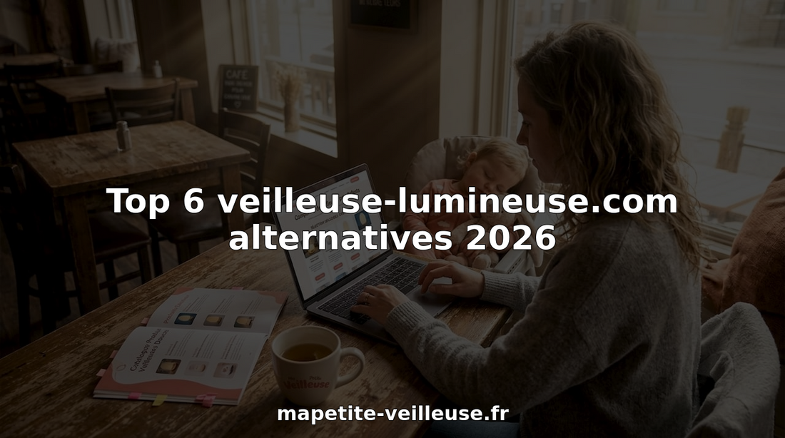Un parent examine différents modèles de veilleuses étalés sur la table de la cuisine pour choisir celle qui conviendra le mieux à son enfant.