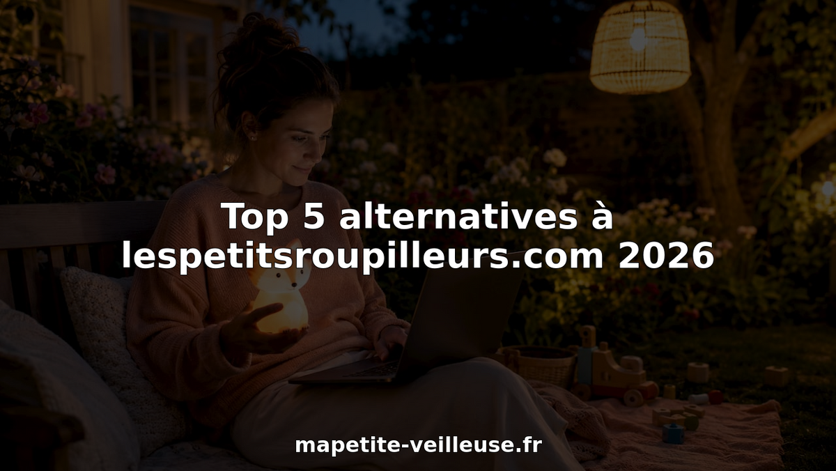 Une maman recherche différents modèles de veilleuses sur son ordinateur, confortablement installée chez elle.