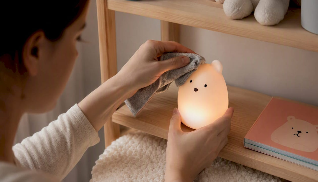 On nettoie la veilleuse en silicone à l’aide d’un chiffon doux.