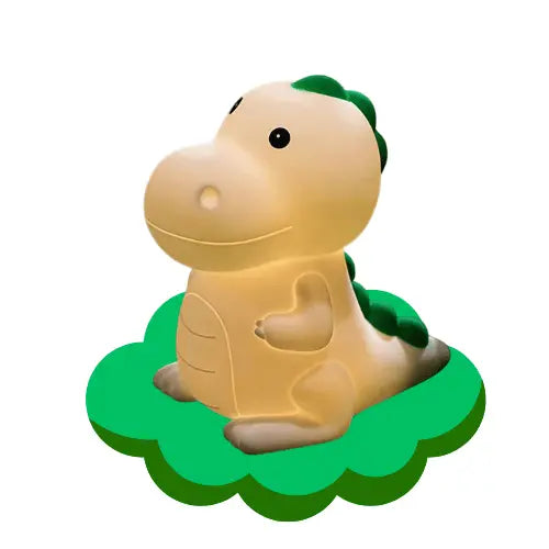 Veilleuse dinosaure sur un nuage diffusant une douce lumière pour accompagner l’endormissement des enfants.
