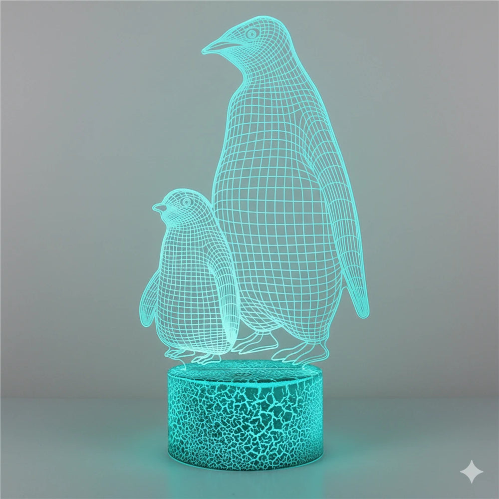 Lampe veilleuse Pingouin 3D avec Télécommande 16 Couleurs