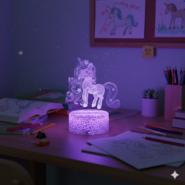 Grande Veilleuse Licorne 3D 16 Couleurs avec Télécommande