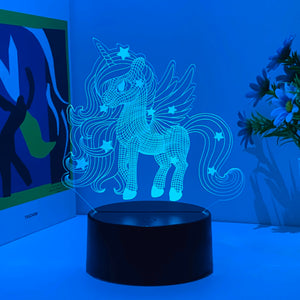 Licorne Veilleuse 3D 7 Couleurs en Acrylique