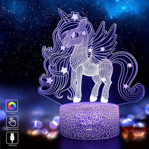 Licorne Veilleuse 3D 7 Couleurs en Acrylique