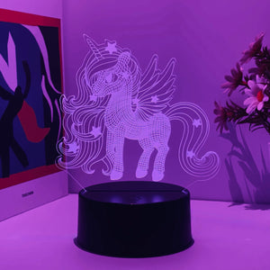Licorne Veilleuse 3D 7 Couleurs en Acrylique
