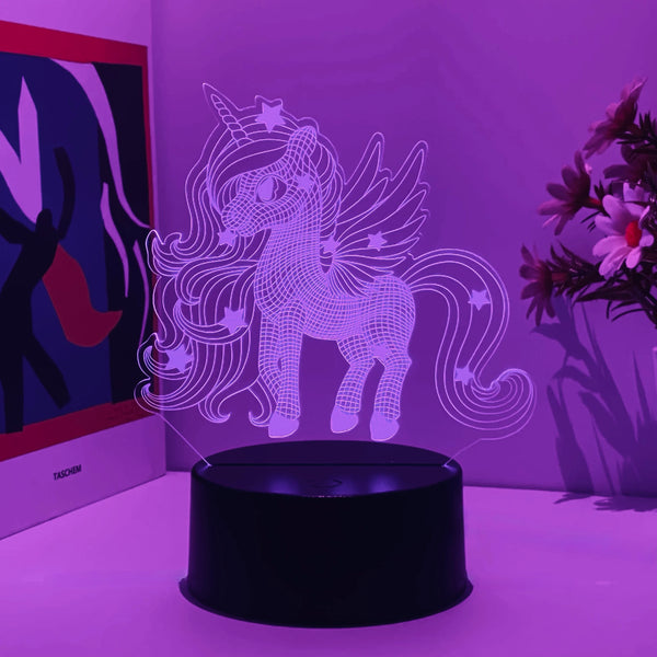 Licorne Veilleuse 3D 7 Couleurs en Acrylique