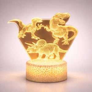 Veilleuse Lampe LED Avec 3 Dinosaures 3D Pour Enfants
