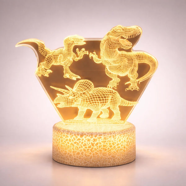 Veilleuse Lampe LED Avec 3 Dinosaures 3D Pour Enfants