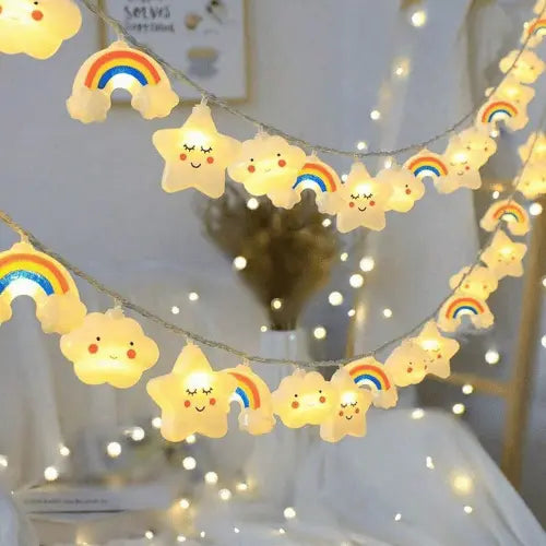Guirlande lumineuse veilleuse nuages, étoiles et arc-en-ciel multicolore, lampe décorative apaisante pour chambre enfant
