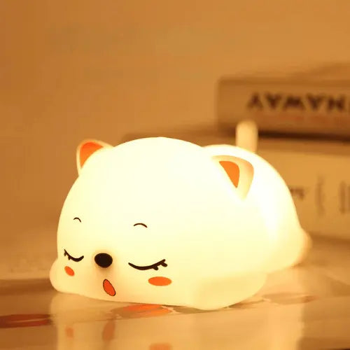 Lampe veilleuse chat en silicone avec capteur tactile, lumière douce et sécurisée pour chambre bébé et enfant