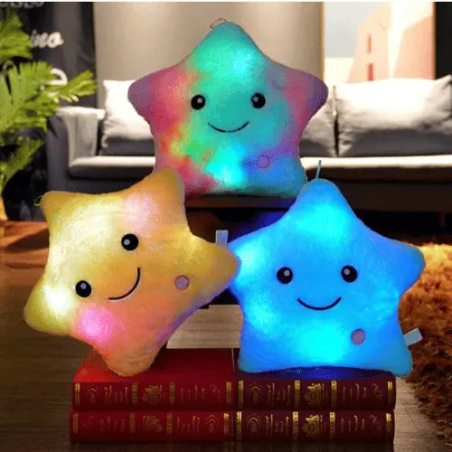 Oreiller étoile en peluche avec lumières LED colorées, coussin veilleuse décoratif et rassurant pour chambre enfant