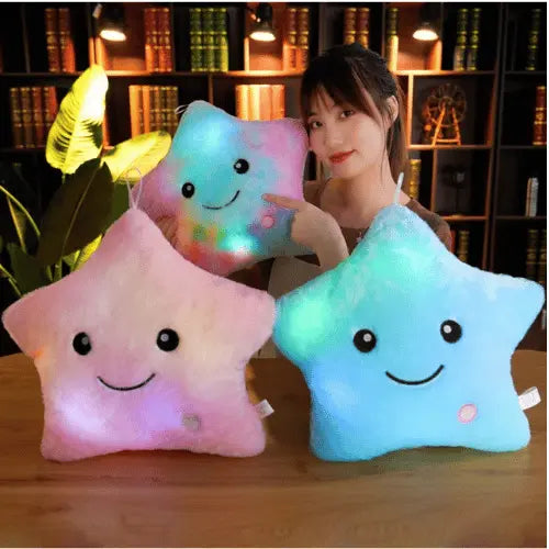 Oreiller en peluche lumineux en forme d’étoile multicolore, coussin veilleuse original et décoratif pour chambre bébé et enfant