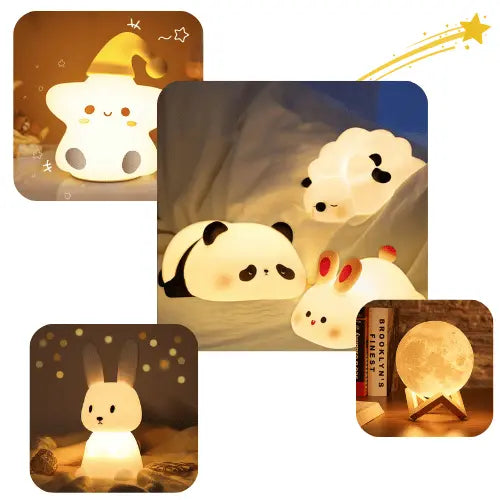 Veilleuse bébé et enfant LED en forme d’animaux mignons, panda, lapin, mouton, lune et étoile, lampe de nuit douce pour rassurer et apaiser le sommeil.