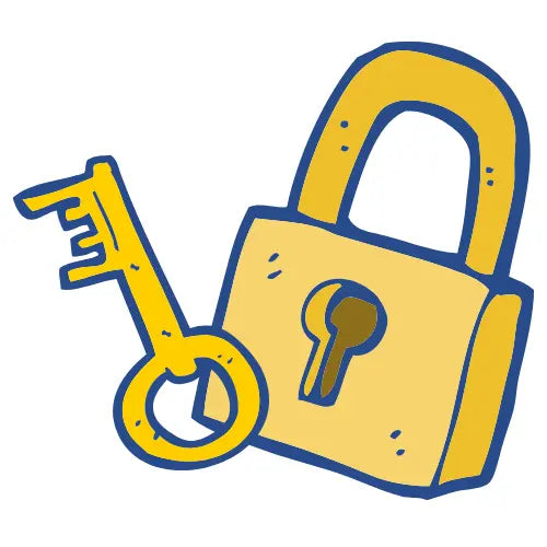 Petit cadenas dessiné comme par un enfant représentant la sécurité et la fiabilité d’une veilleuse pour bébé.