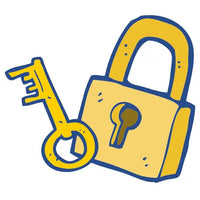 Petit cadenas dessiné comme par un enfant représentant la sécurité et la fiabilité d’une veilleuse pour bébé.