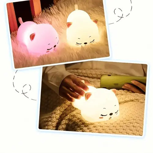 Veilleuse chat tactile en silicone, lampe LED apaisante et décorative pour chambre bébé et enfant