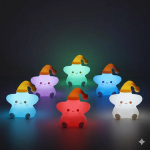 Veilleuse bébé étoile avec différentes couleurs d'éclairage LED, fonction de changement automatique de couleur pour une ambiance magique.