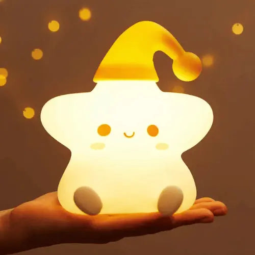 Veilleuse étoile LED mignonne pour bébé et enfant, bonnet jaune, lumière douce 7 couleurs