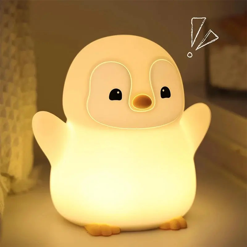 Veilleuse pingouin LED avec batterie rechargeable, lumière douce et sécurisée pour chambre bébé et enfant